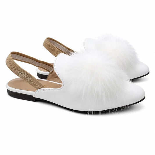 Mamelina White Leather Pom Pom Slingback 3636