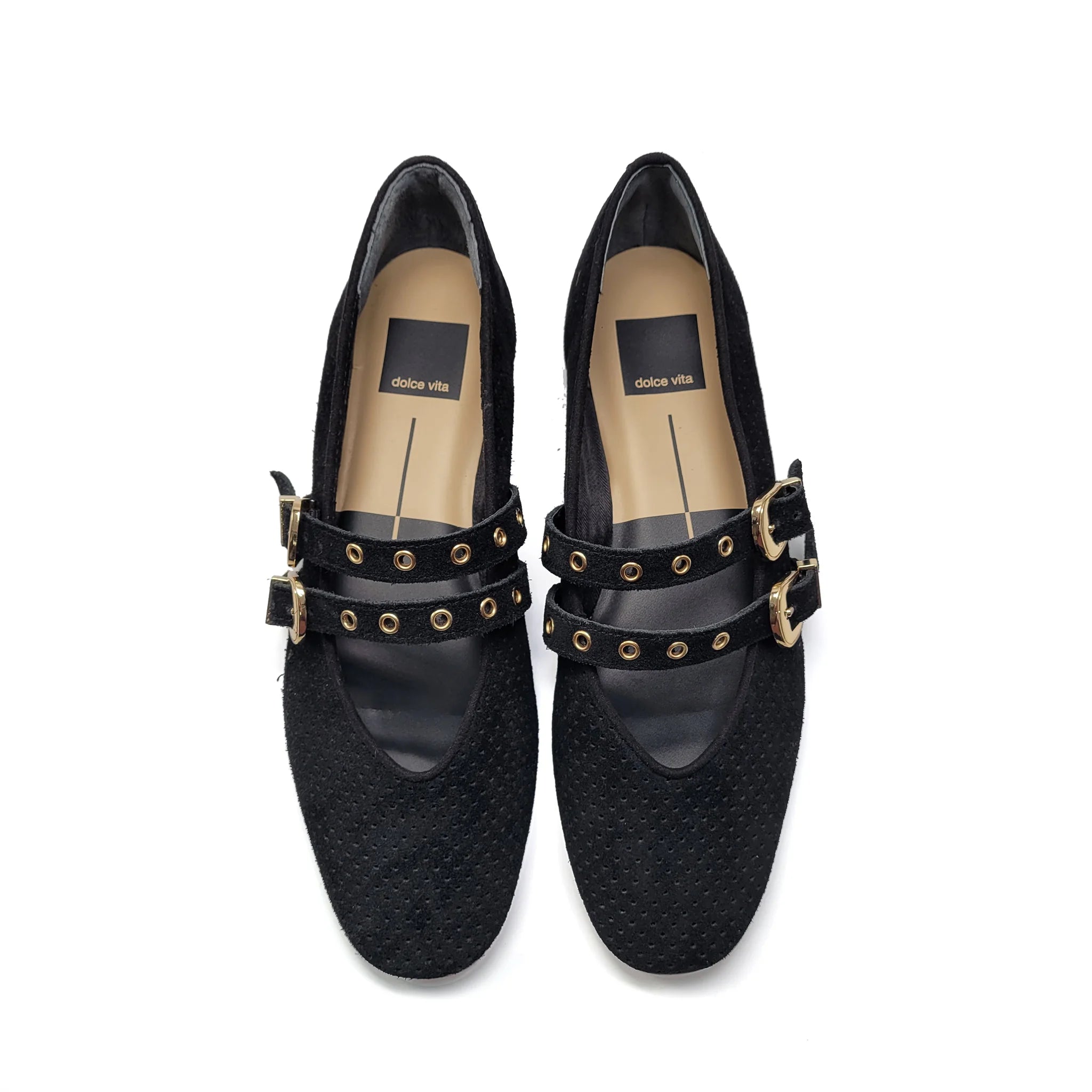 Dolce Vita Bayle Onyx Black Suede Perforated Double Strap Mary Jane