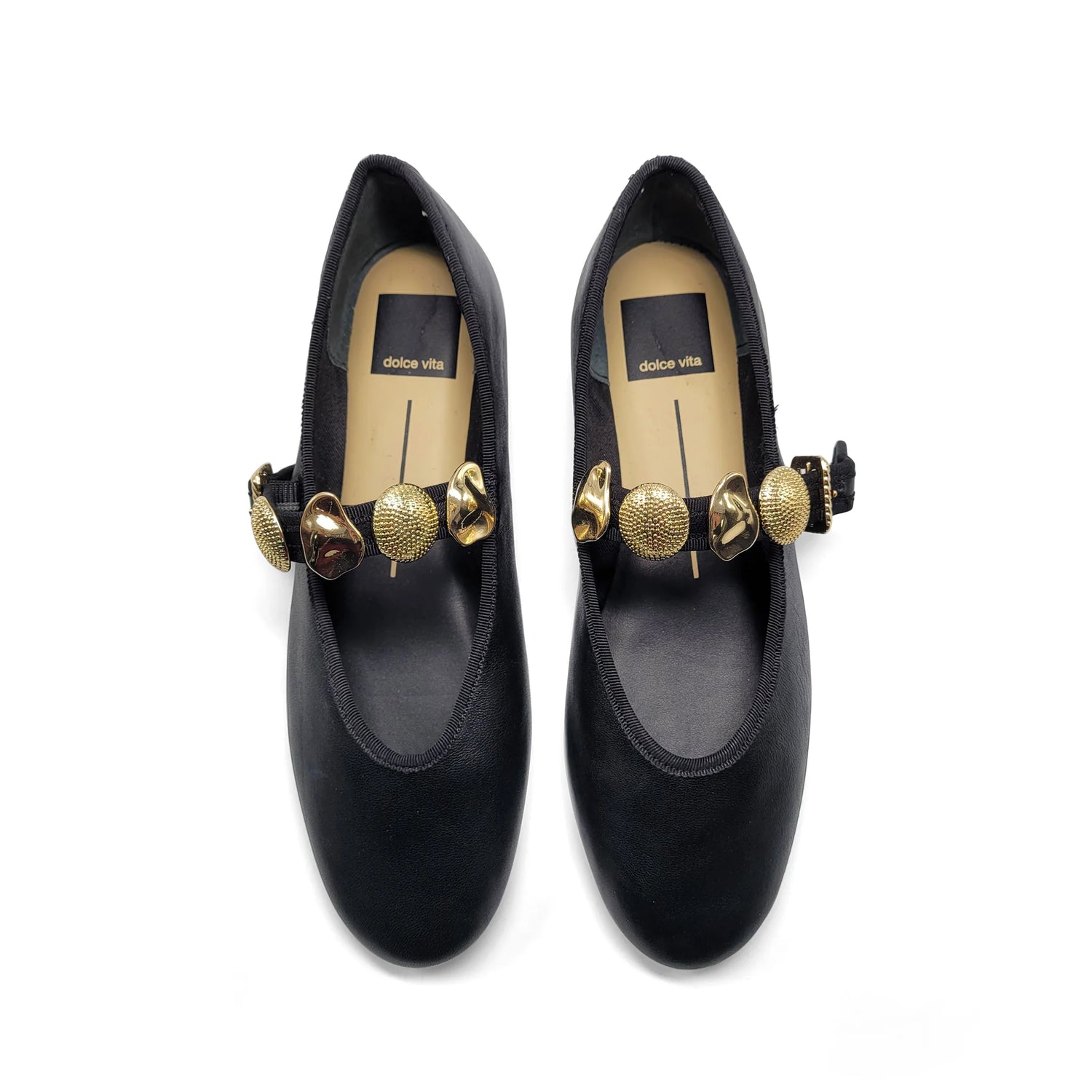Dolce Vita Relan Black Leather Gold Ornaments Mary Jane