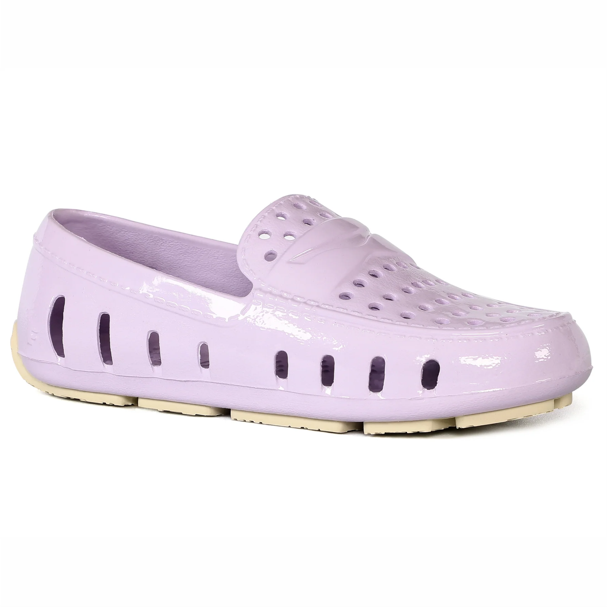 Lavender clog shoe on a white background