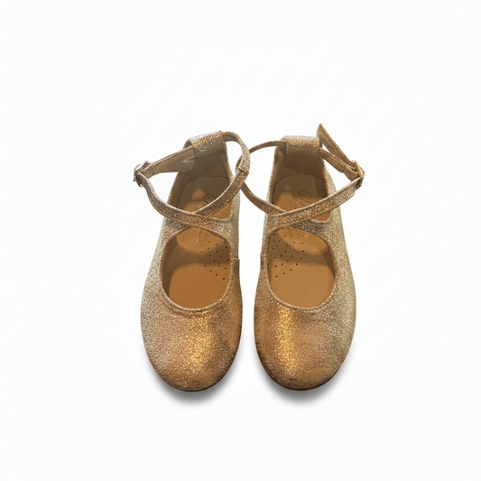 SONATINA Shana Gold Shimmer ankle criss cross ballet