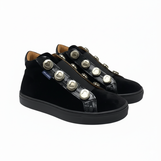 Atlanta Mocassin Black Velvet Stud Hi-Top Sneaker 16248