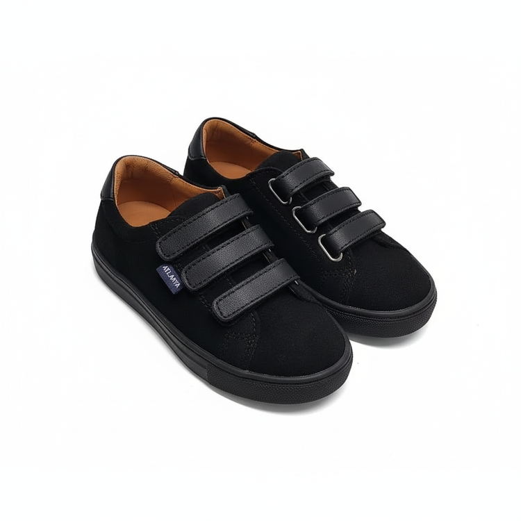 Atlanta Mocassin Black Twill velcro sneaker  523