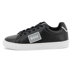 Black sneaker with a 'BOSS' logo on a white background