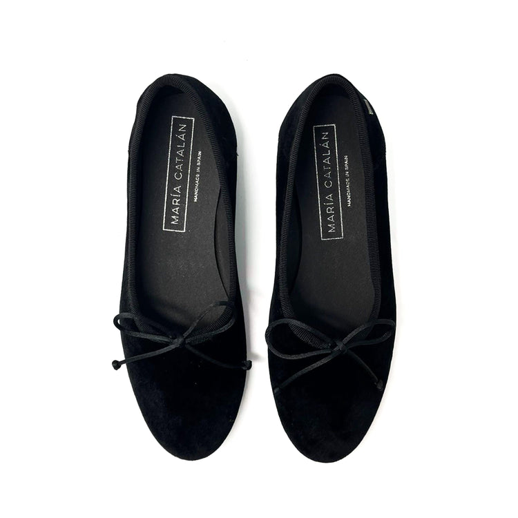 Maria Catalan Black Velvet Hi Cut Ballet Flat 605710