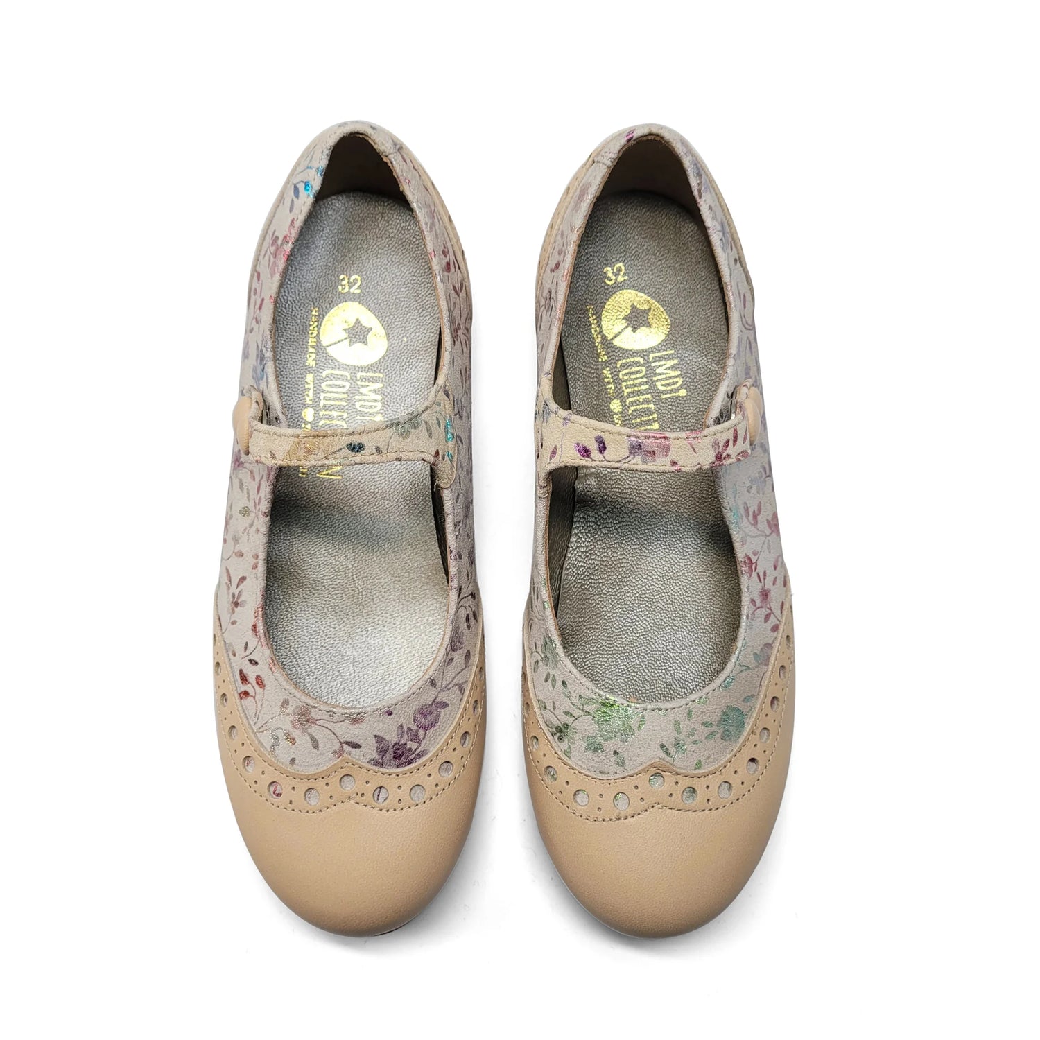 LMDI Doll Peach Floral Wingtip Mary Jane