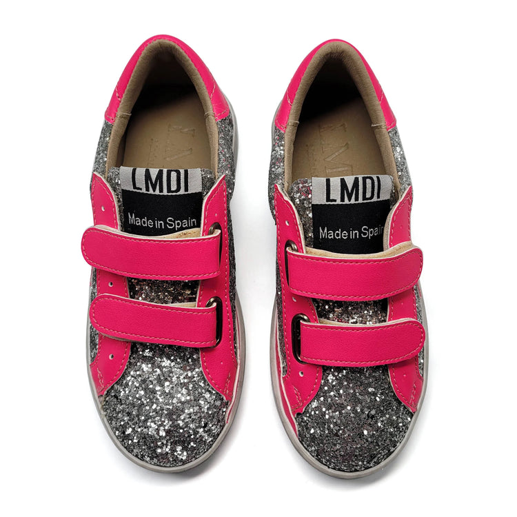 velcro silver sneaker glitter pink