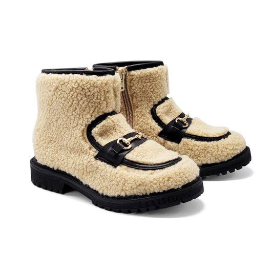 Gufanpei-Latte-Shearling-Buckle-Bootie-GIRLS