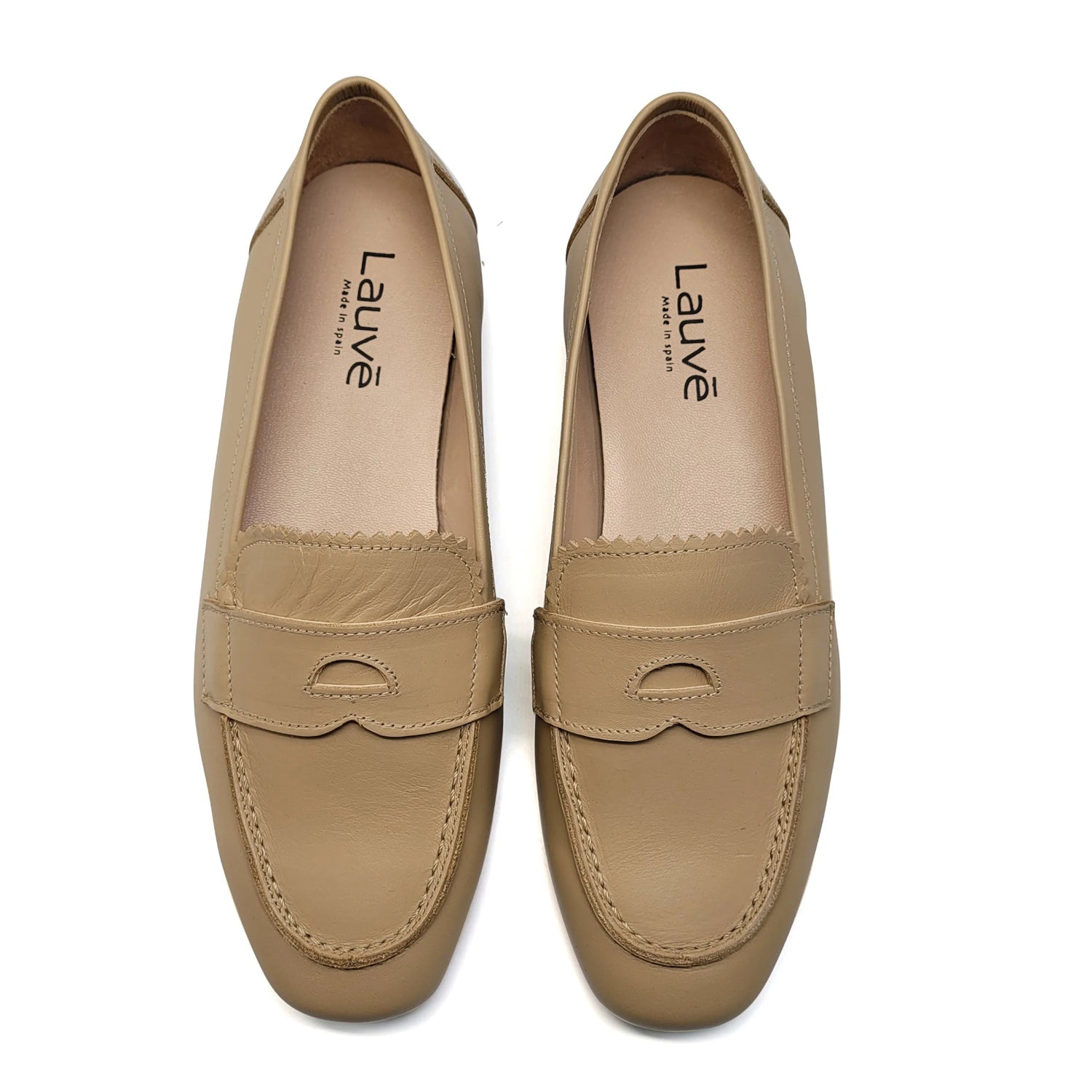 Lauve Taupe Penny Scalloped Loafer 2243