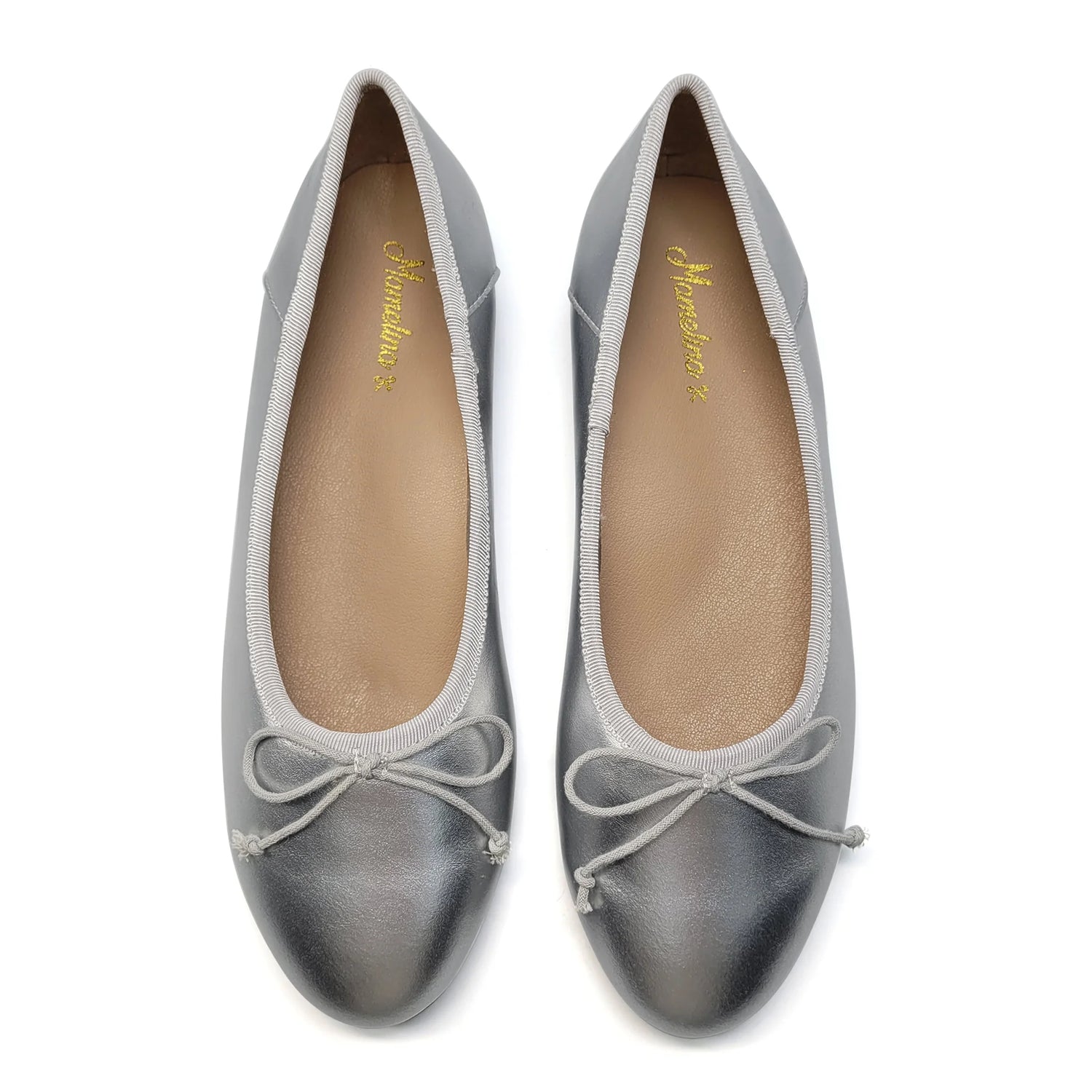 Mamelina Silver Metal Bow Ballet Flat 1896