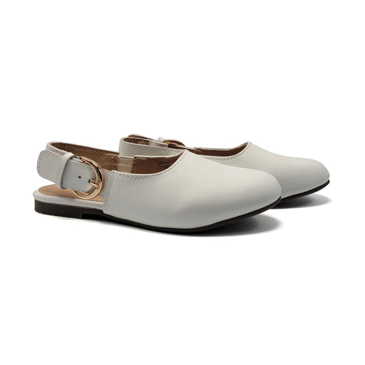 Mamelina White Leather Gold Buckle Slingback 186826