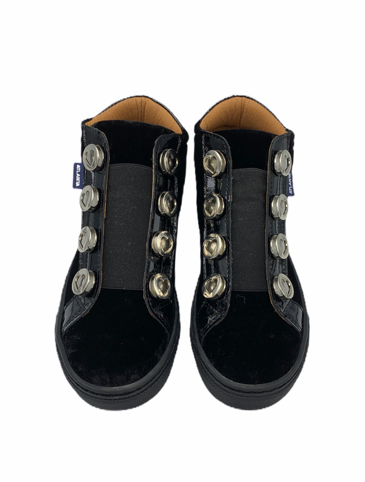 Atlanta Mocassin Black Velvet Stud Hi-Top Sneaker 16248