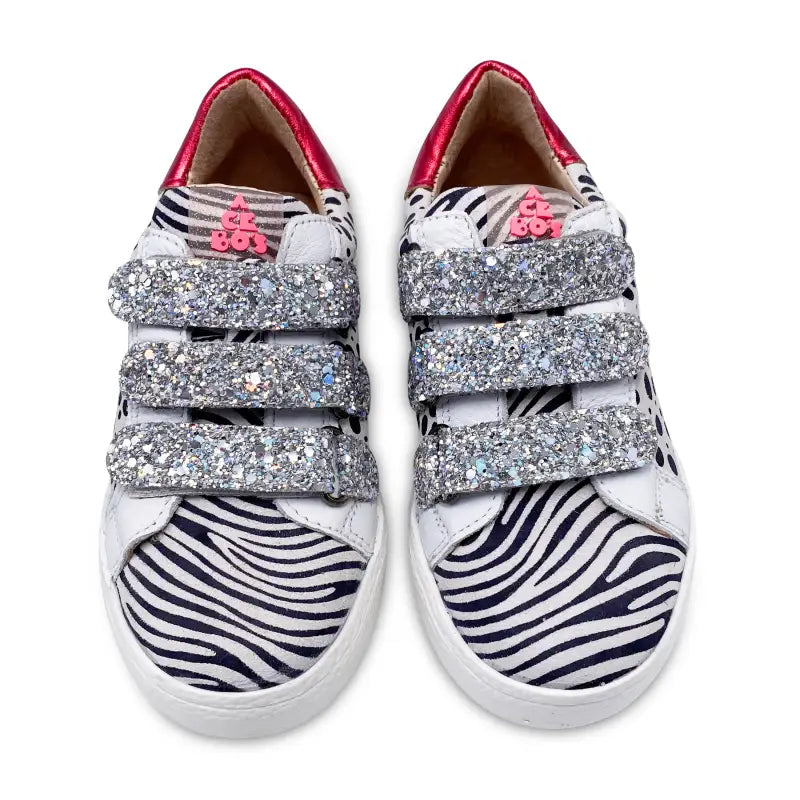 Acebos metallic red black white print velcro sneaker 9878 - girls