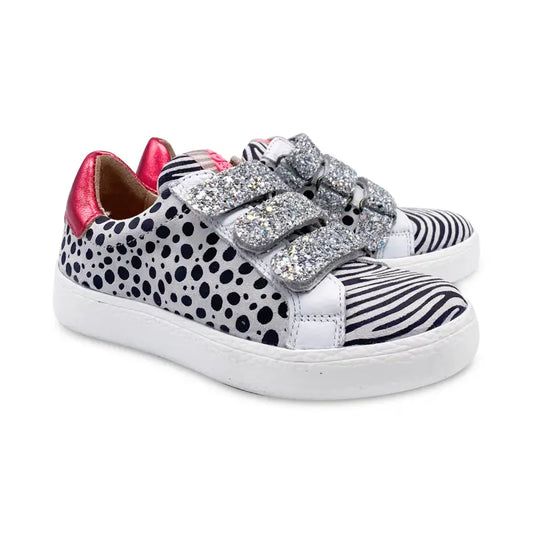 Acebos metallic red black white print velcro sneaker 9878 - girls