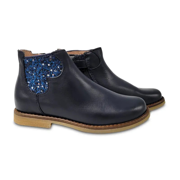 Acebos Navy Glitter Heart Leather Bootie 3202A - FIRST WALKER