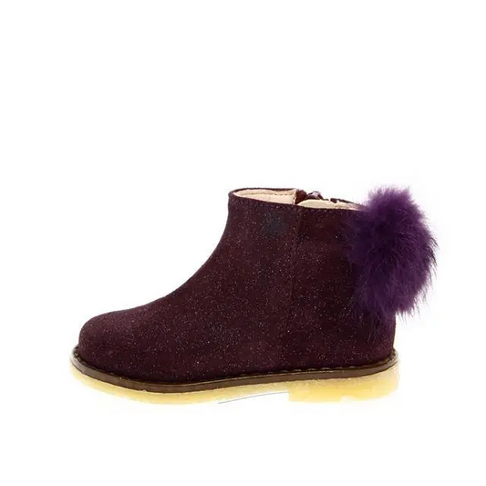 Acebos purple sparkle pom bootie - girls