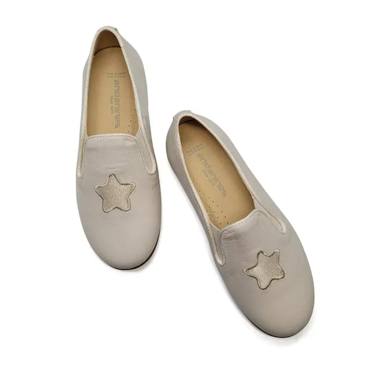 Andanines Biege Gold Star Embroidery Smoking Shoe 182447 - BOYS