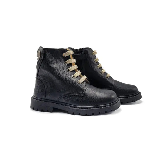 Andanines black leather gold heart combat bootie 242689 - girls