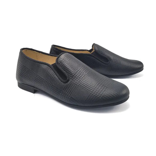 Andanines black leather houndstooth print smoking slip on 182447 - slip on dress shoe