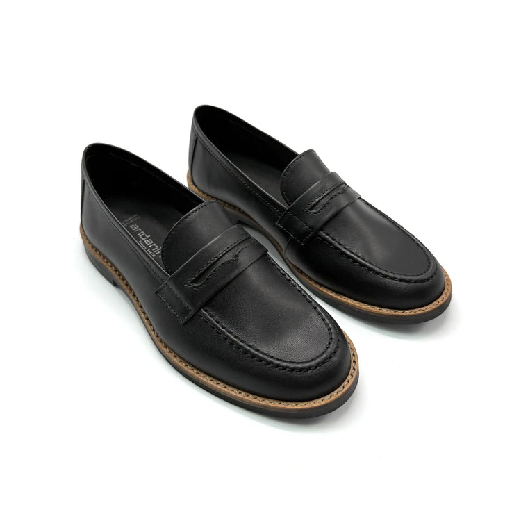 Andanines black leather slip on dress shoes fast shipping