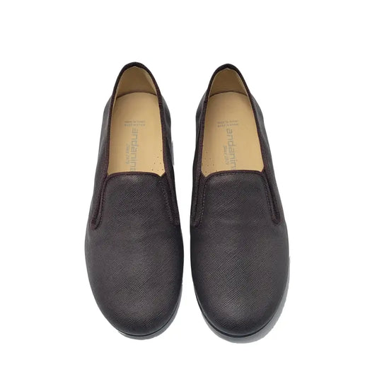 Andanines brown saffiano smoking shoe 182447 - slip on dress shoe