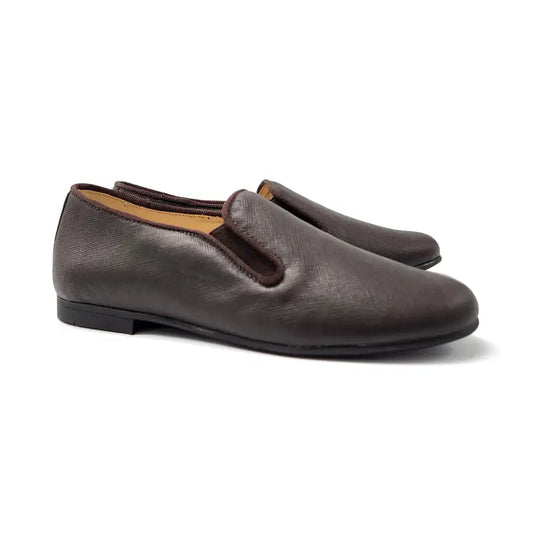Andanines brown saffiano smoking shoe 182447 - slip on dress shoe
