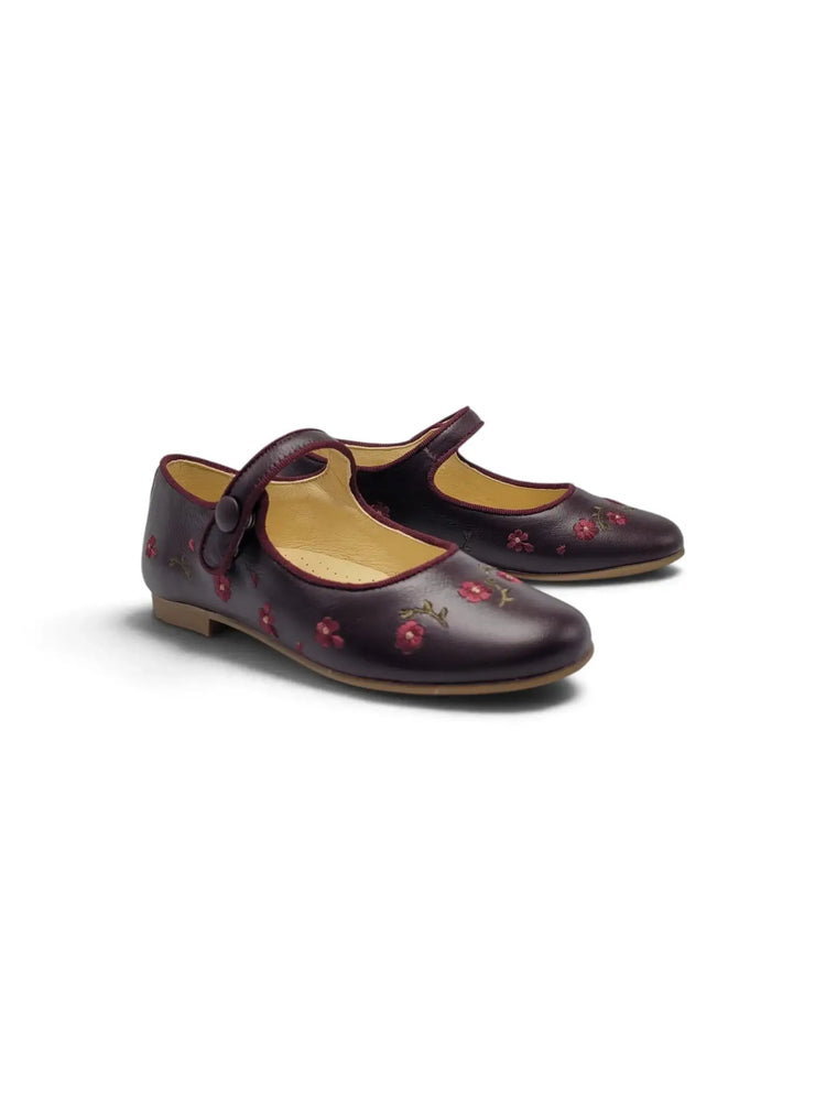 Andanines burgundy floral embroidery mary jane | kids fast shipping