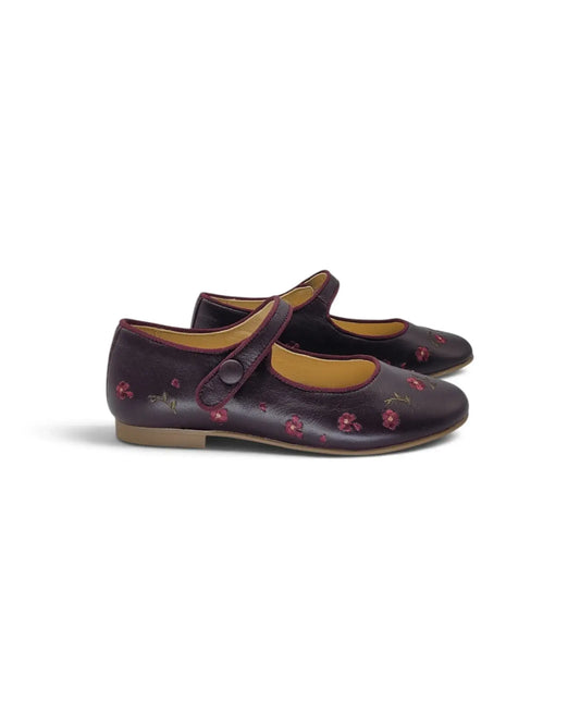 Andanines burgundy floral embroidery mary jane | kids fast shipping