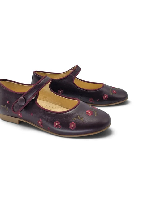 Andanines burgundy floral embroidery mary jane | kids fast shipping