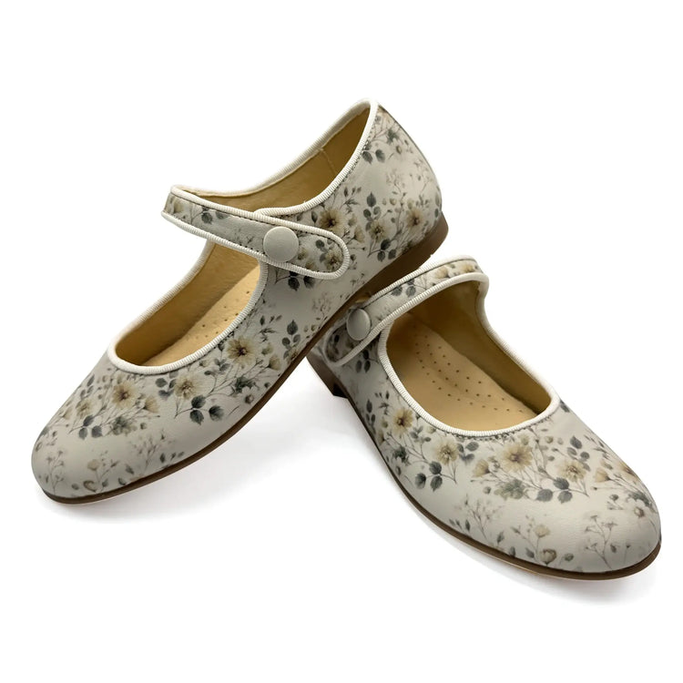 Andanines floral beige mary jane shoes fast shipping