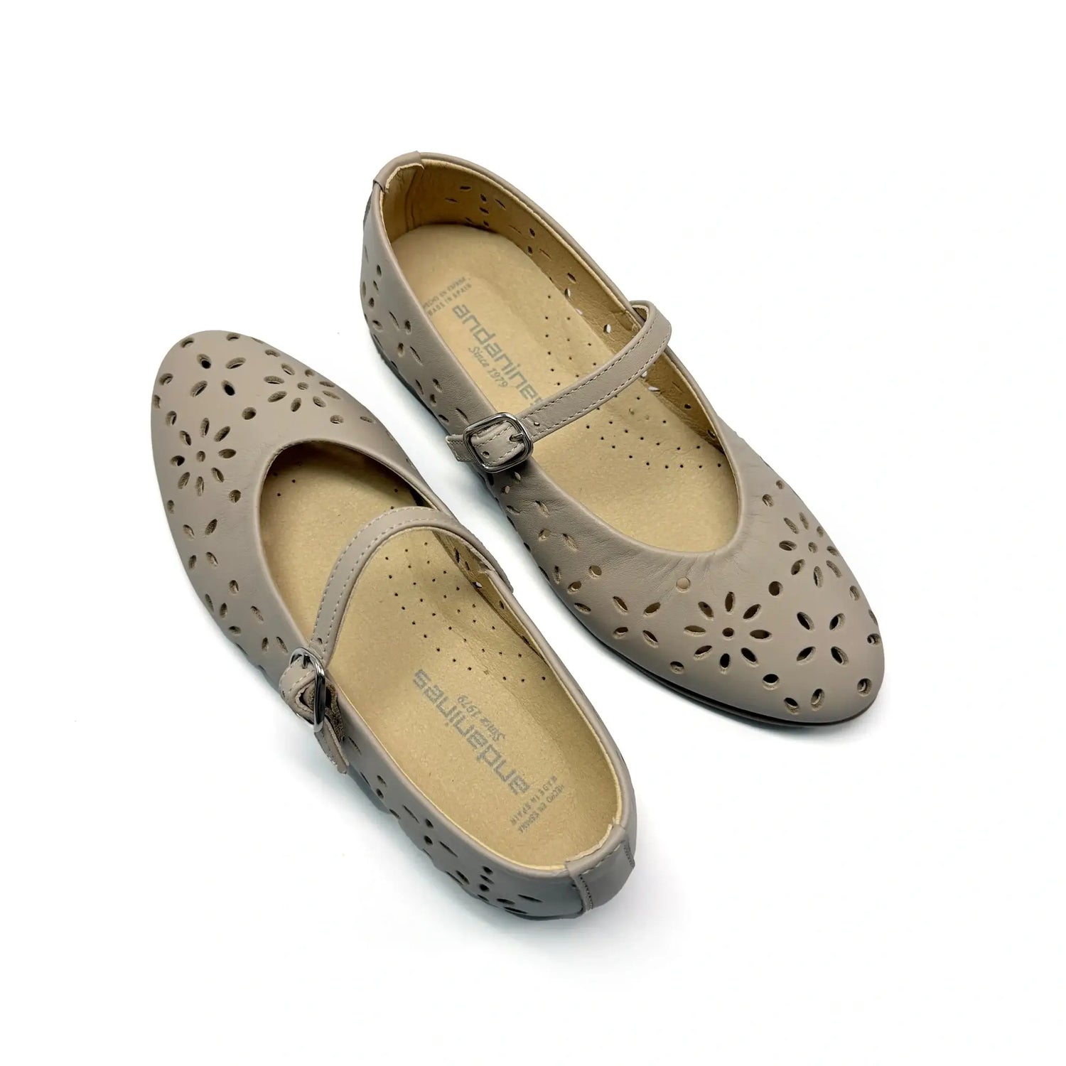 Andanines taupe floral mary jane shoes fast shipping