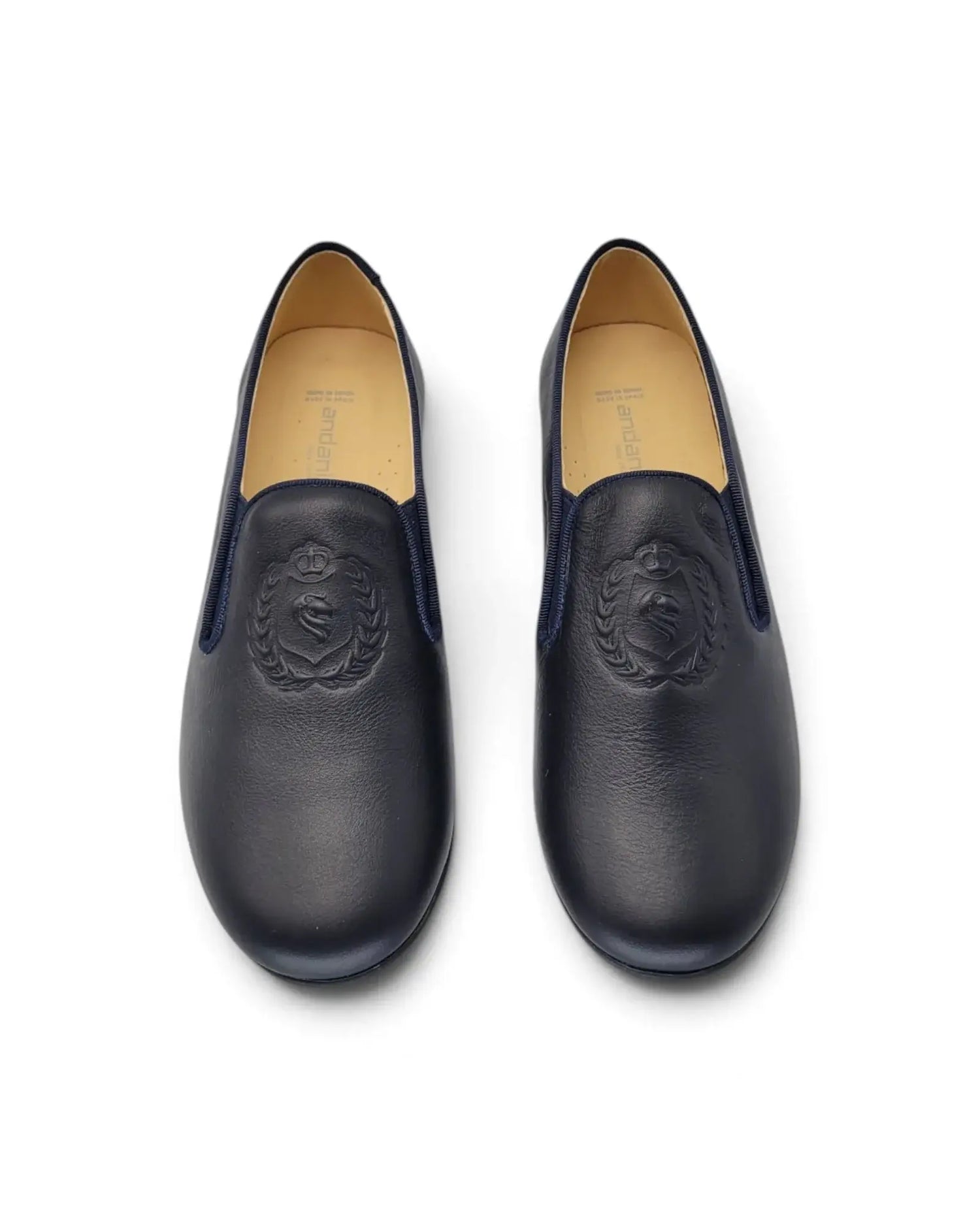Andanines navy mousse embossed smoking slip-on | kids fast shipping