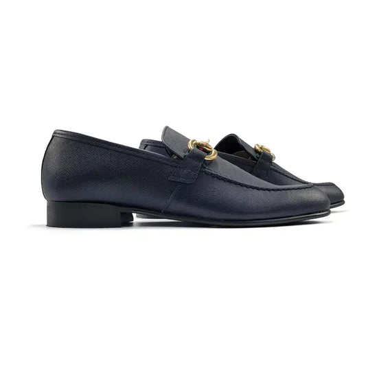 Andanines navy textured ribbon loafer spanish leather fast shipping