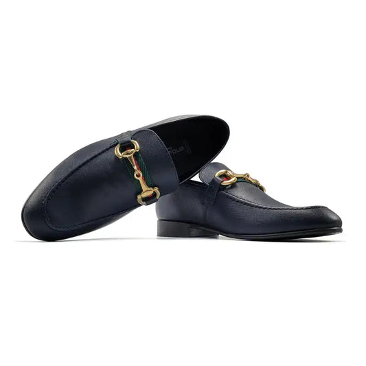 Andanines navy textured ribbon loafer spanish leather fast shipping