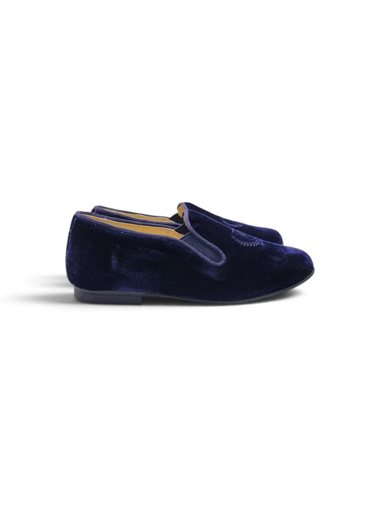 Andanines navy velvet embroidered smoking shoe | kids fast shipping