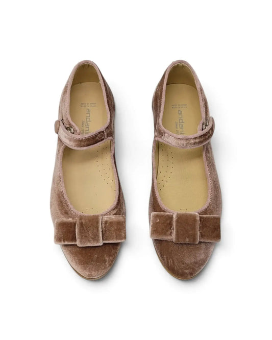 Andanines pink velvet bow mary jane | kids shoes fast shipping