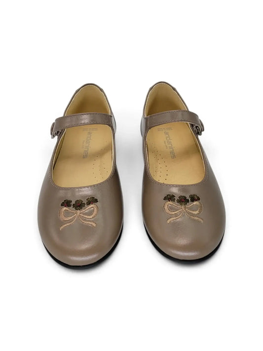 Andanines taupe embroidered mary jane | kids shoes fast shipping