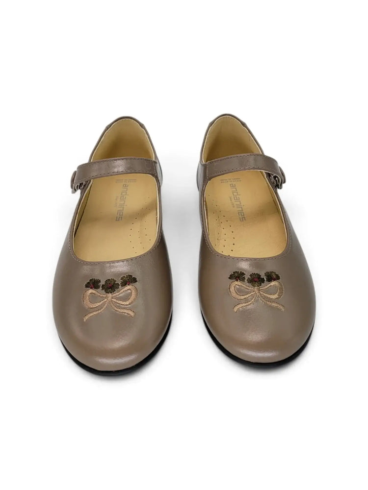 Andanines taupe embroidered mary jane | kids shoes fast shipping