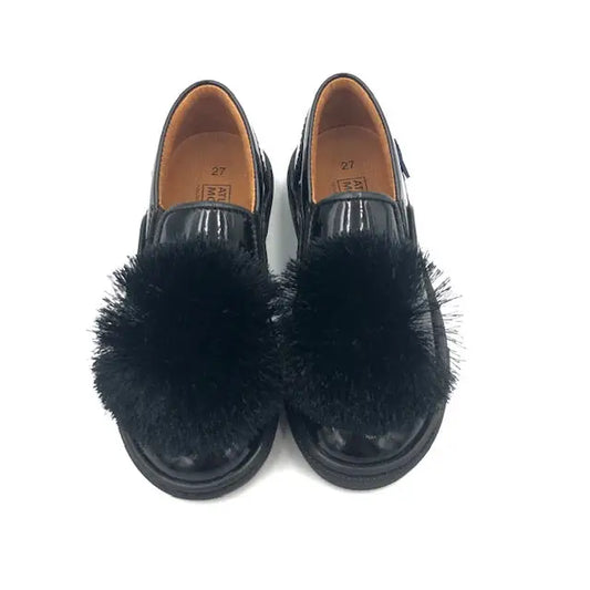 Atlanta Black Patent Pom-Pom Slip On Sneaker V6G8 - GIRLS