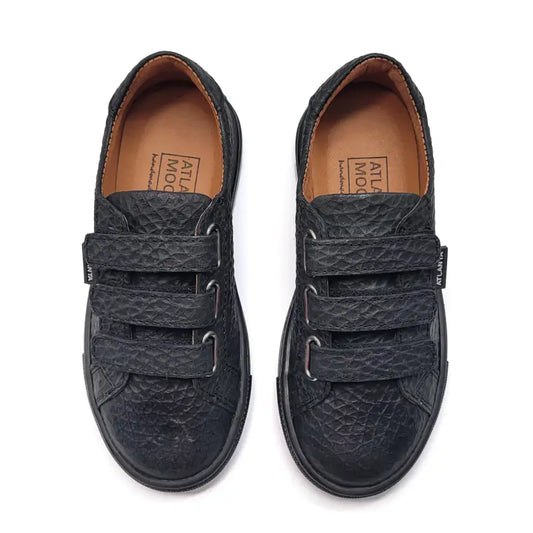 Atlanta mocassin black crinkle velcro sneaker 523 - velcro sneaker