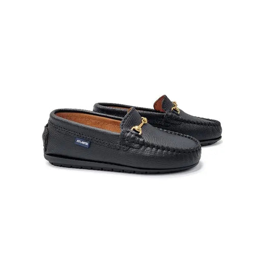 Atlanta Mocassin Black Grain Buckle Loafer 043 - 21 - UNISEX