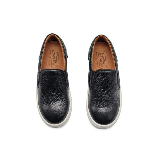 Atlanta mocassin slip on sneaker black grainy leather | laced shoe fast shipping