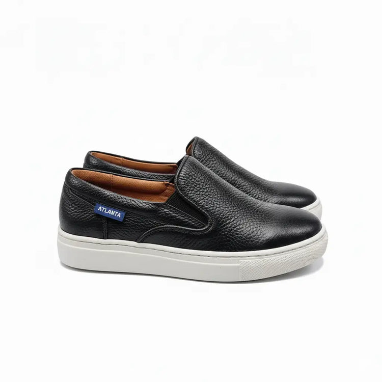Atlanta mocassin slip on sneaker black grainy leather | laced shoe fast shipping