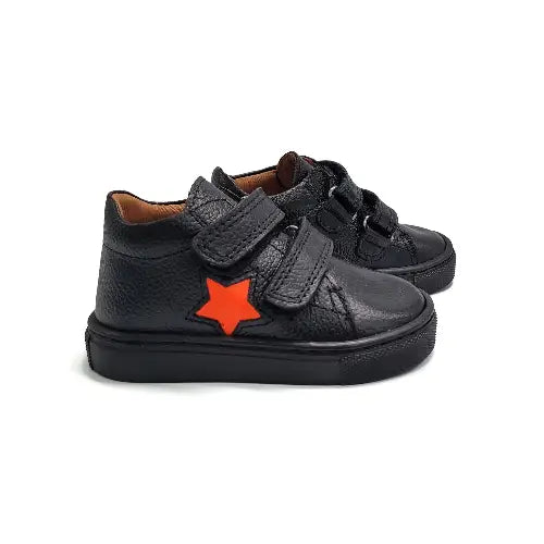 Atlanta Mocassin Black Orange Star Velcro Sneaker - 20 - FIRST WALKER