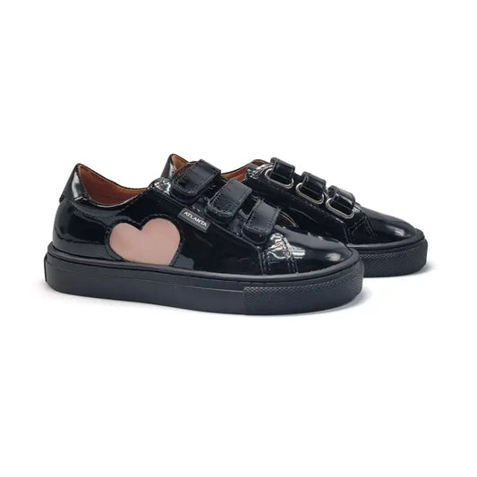 Atlanta mocassin black patent pink heart velcro sneaker 523 - velcro sneaker