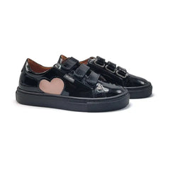 Atlanta mocassin black patent pink heart velcro sneaker 523 - velcro sneaker