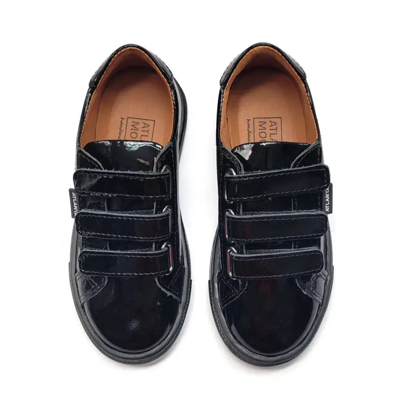 Atlanta mocassin black patent pink heart velcro sneaker 523 - velcro sneaker