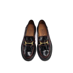 ATLANTA MOCASSIN Black Patent Red Stich Chunky Chain Loafer-17K - GIRLS