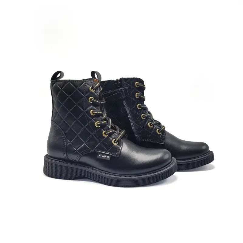 Atlanta mocassin black quilt gold detail lace bootie 01d - boot