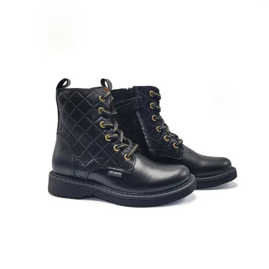 Atlanta mocassin black quilt gold detail lace bootie 01d - boot
